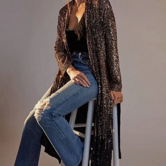 BB Dakota Dulcinea Sequin Duster Jacket - Black and Rose Gold - SMALL - NWT - Picture 6 of 12